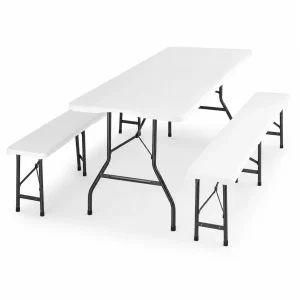 Conjunto Mesa Plegable Con 2 Bancos Para Jardín 180x74x72 cm