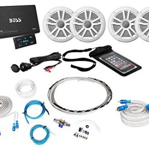 Kit som Boss ASK904B.64 4-Channel 500W Marine Amplificador- W/Bluetooth+(4) alto falantes+controle remoto