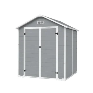 Caseta de jardín grande de resina 6x4" con doble puerta, ventana y ventilación integrada