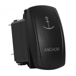 Interruptor / Botão (ON)-OFF-(ON) para âncora/guincho em plastico preto 7 pinos – Led branco 12V / 24V